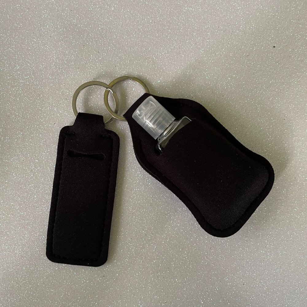 NWOT 3 Piece Neoprene Hand Sanitizer and Lip Balm (Chapstick) Holder Keychain